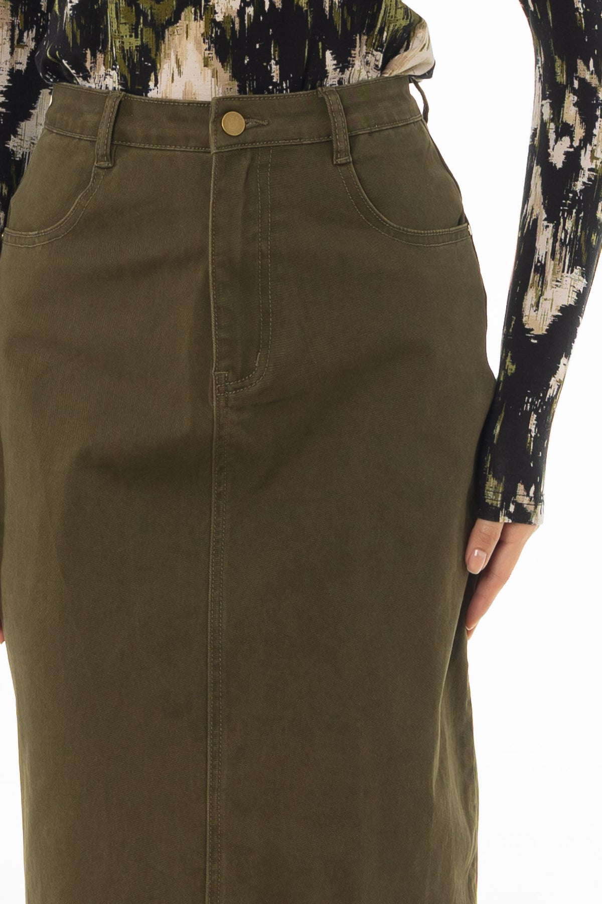 Olive Stretch Basic Maxi Skirt – BLANK