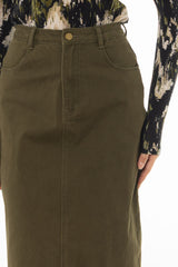 Olive Stretch Basic Maxi Skirt