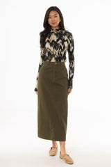 Olive Stretch Basic Maxi Skirt