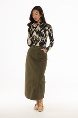 Olive Stretch Basic Maxi Skirt