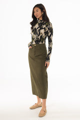Olive Stretch Basic Maxi Skirt