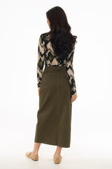 Olive Stretch Basic Maxi Skirt
