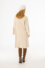 Cream Ribbed Turtleneck Microsuede Dress