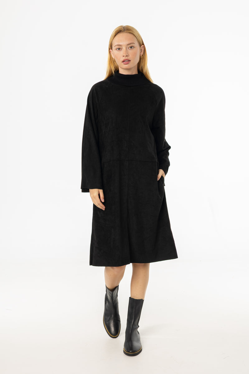 black turtleneck ribbed dress Women's Mongolian Cashmere Ribbed Turtleneck Mini Dress in Black, Size Medium by Quince