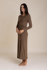 Olive Solid Ruched Dress
