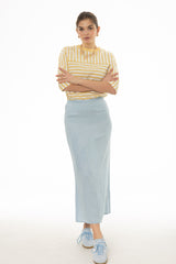 Light Blue Feather Soft Maxi Skirt