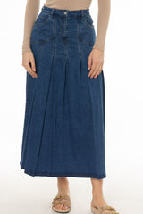 Blue Pocket Pleated Denim Skirt