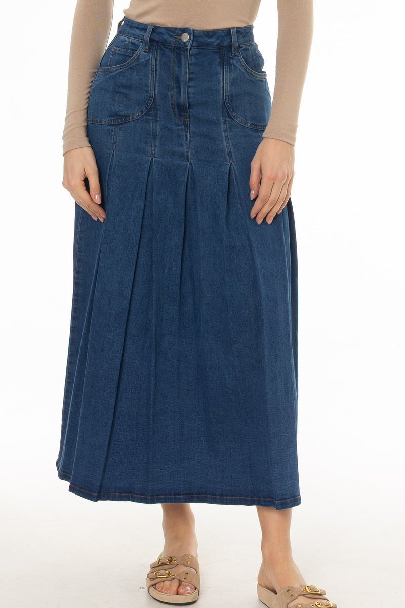 Blue Pocket Pleated Denim Skirt – BLANK