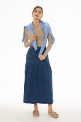 Blue Pocket Pleated Denim Skirt