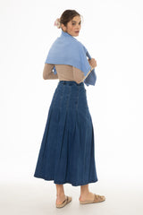 Blue Pocket Pleated Denim Skirt