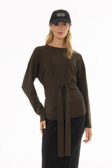 Olive Tie Wrap Knit Sweater