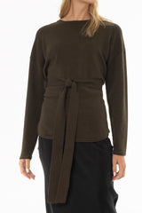 Olive Tie Wrap Knit Sweater