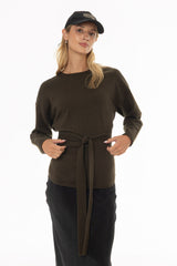 Olive Tie Wrap Knit Sweater
