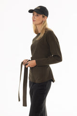 Olive Tie Wrap Knit Sweater