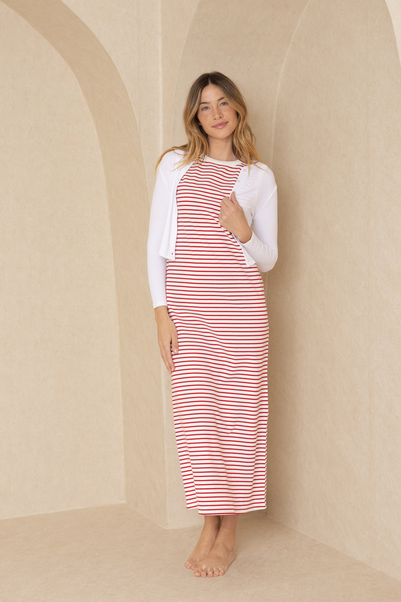 Red Striped Ribbed T-Shirt Dress