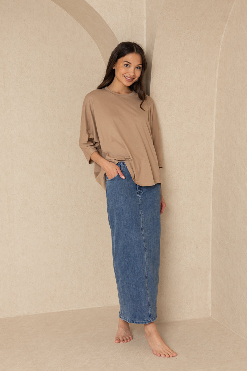 Tan 3/4 Oversize Dolman Tee