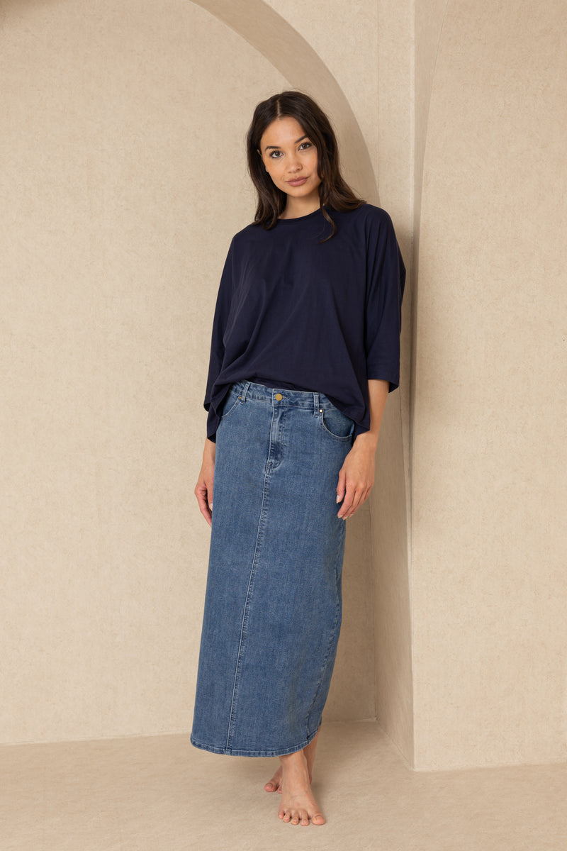 Navy 3/4 Oversize Dolman Tee