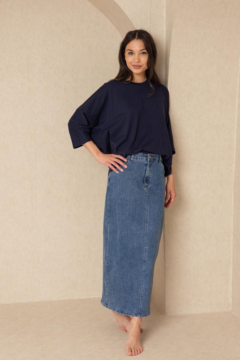 Navy 3/4 Oversize Dolman Tee