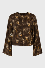 Vintage Floral Silk Feel Button Down Blouse