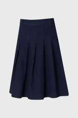 Dark Blue Pleated Denim Skirt
