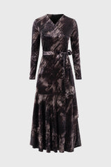 Black Marble Wrap Velour Maxi Dress