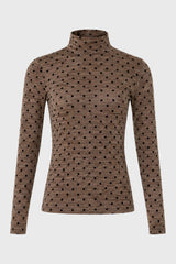 Brown Velvet Printed Turtleneck Top
