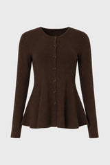 Brown Peplum Knit Cardigan