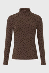 Brown Floral Printed Mock Neck Top