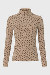 Tan Floral Printed Mock Neck Top