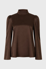 Brown Bell Sleeve Satin Top