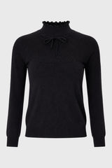 Black Scalloped Bow Sweater