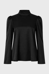 Black Bell Sleeve Satin Top