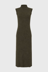 Olive Turtleneck Ribbed Knit Maxi Jumper