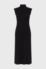 Black Turtleneck Ribbed Knit Maxi Jumper