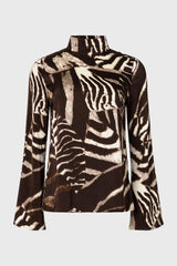 Brown Animal Printed Bell Sleeve Blouse