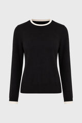 Black Contrast Neck Thin Knit Sweater