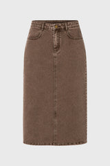 Brown Wash Stretch Basic Maxi Skirt