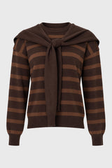 Brown Faux Overlay Striped Sweater