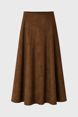 Camel Asymmetric Waist Microsuede Maxi Skirt