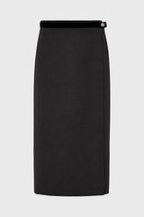 Black Velvet Trim Wrap Maxi Skirt