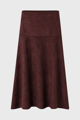 Maroon Drop-Waist Microsuede Midi Skirt