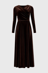 Brown Draped Velour Maxi Dress