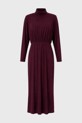 Burgundy Waisted Turtleneck Maxi Dress