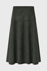 Green Drop-Waist Microsuede Midi Skirt