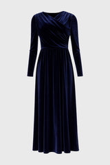 Blue Draped Velour Maxi Dress
