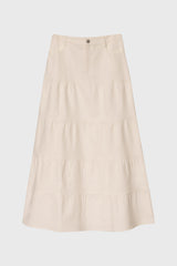 White Tiered Denim Maxi Skirt