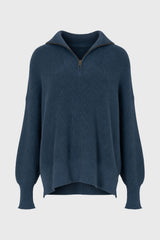 Teal Ribbed Knit Quarter Zip Sweater