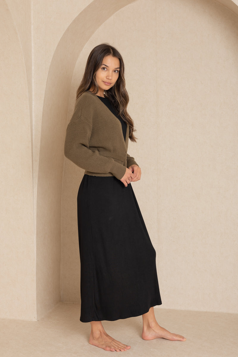 Olive Knit Front Tie