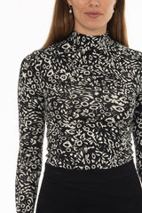 Abstract Floral Printed Mock Neck Top