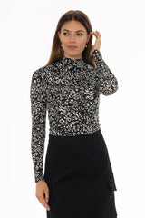 Abstract Floral Printed Mock Neck Top